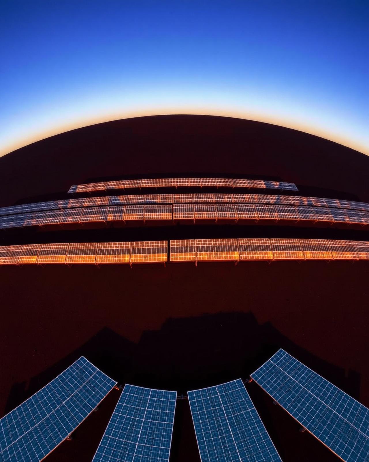 Solar array at dusk seen from above